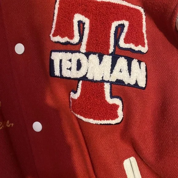 Supreme Burgundy and Cream Varsity Jacket